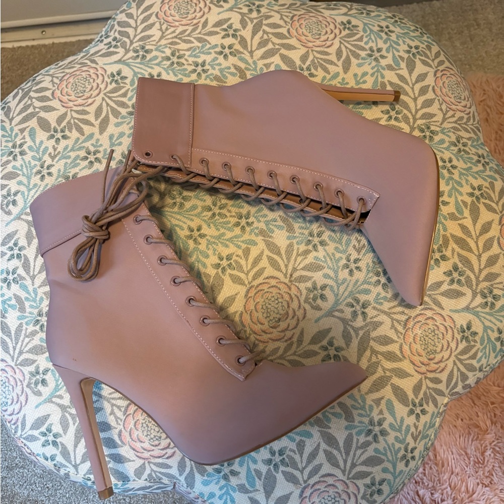 Mauve Lace-Up Ankle Boots - Picture 2 of 4